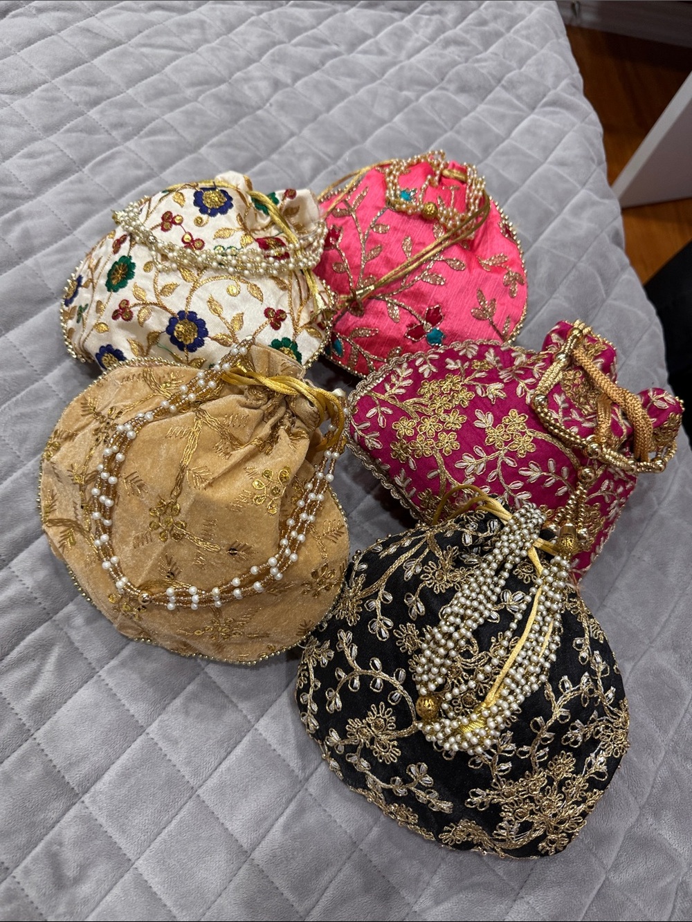 Embellished Silk Potli Bag - Black, Gold, Pink, Cream & Fuchsia